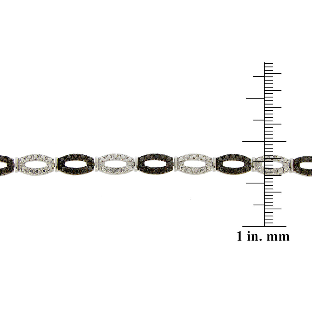 Sterling Silver Black Diamond Accent Oval Links Bracelet-3