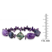 Abalone, Amethyst Chips & Nuggets Fashion Stretch Bracelet w/Silver Beads
