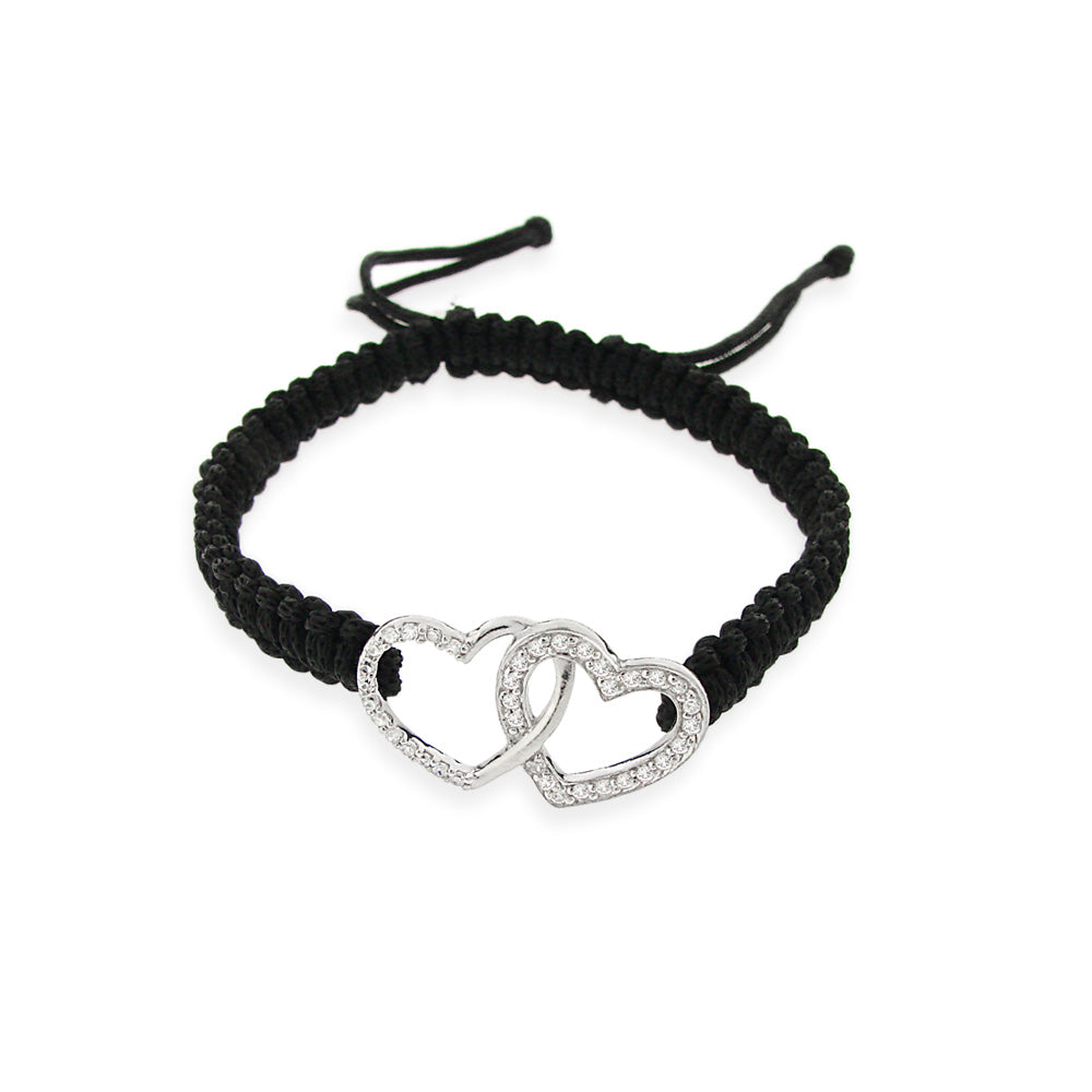 Sterling Silver CZ Heart Adjustable Weave Bracelet