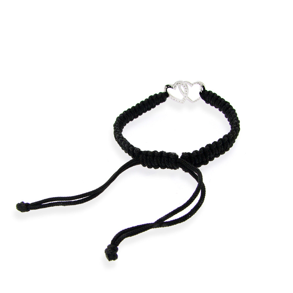 Sterling Silver CZ Heart Adjustable Weave Bracelet-2