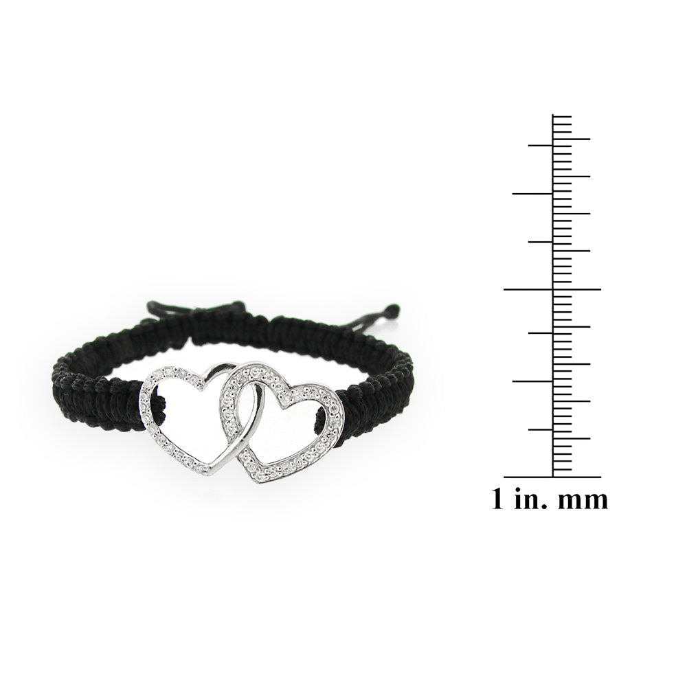 Sterling Silver CZ Heart Adjustable Weave Bracelet-3