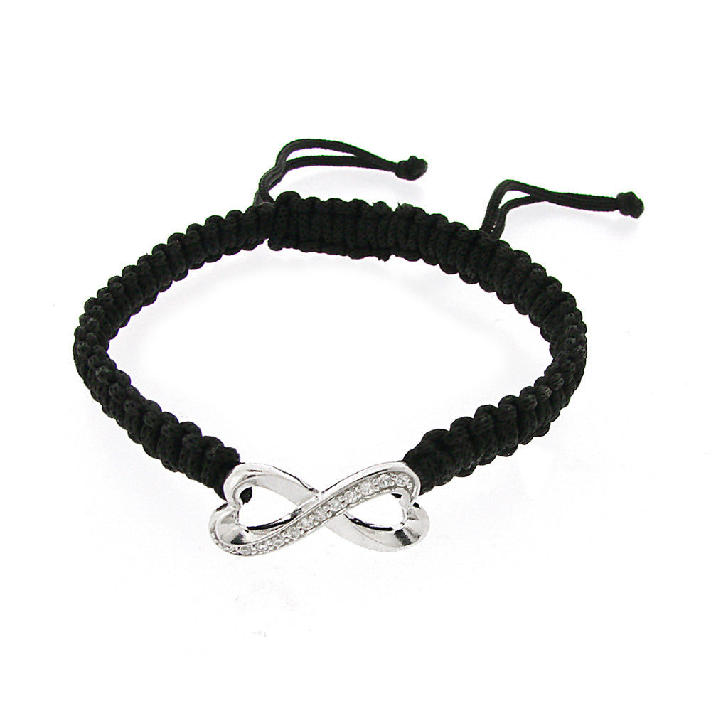 Sterling Silver CZ Infinity Adjustable Weave Bracelet