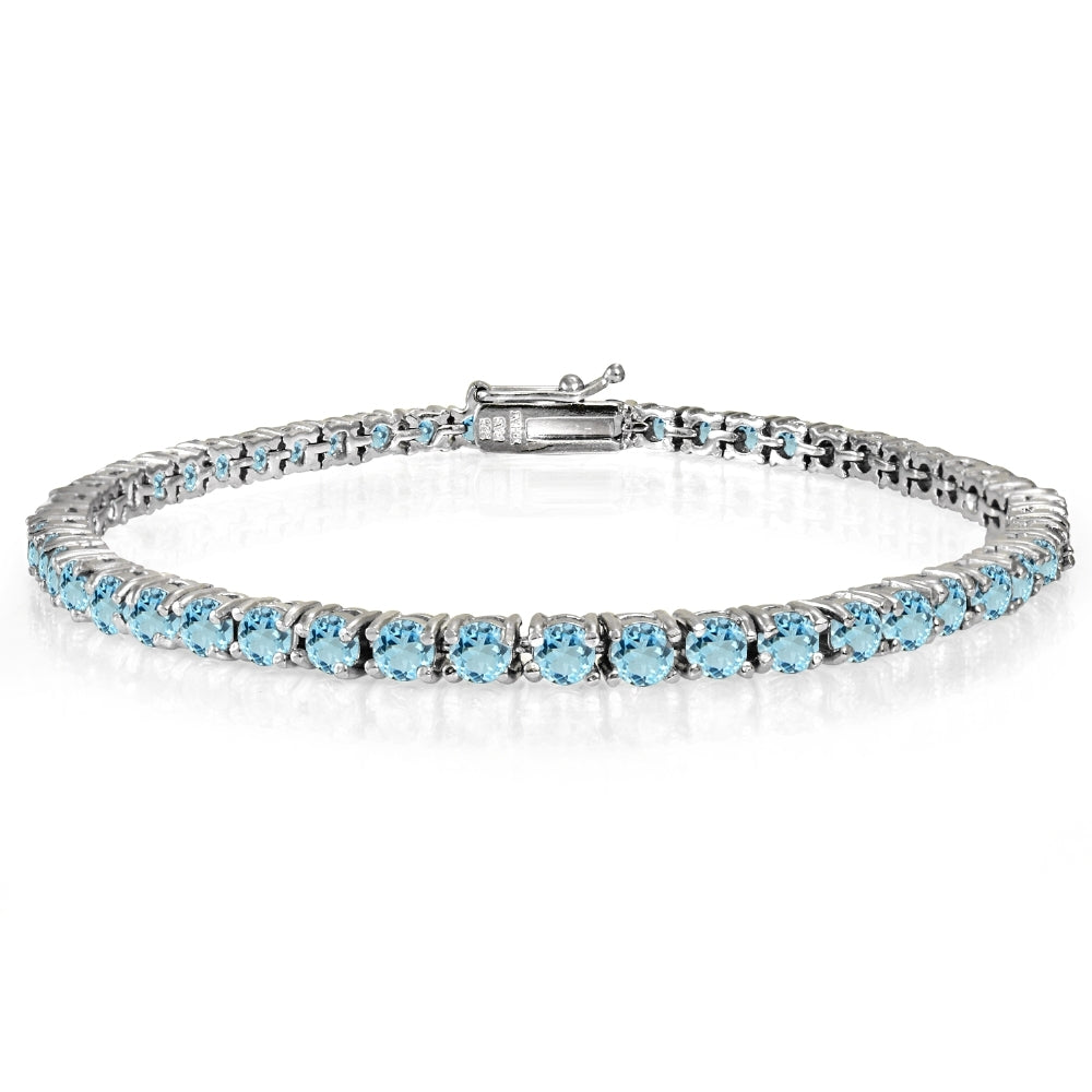 Sterling Silver 5.15ct Blue Topaz 3mm Round Tennis Bracelet