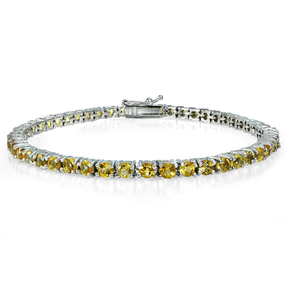 Sterling Silver 4.4ct Citrine 3mm Round Tennis Bracelet