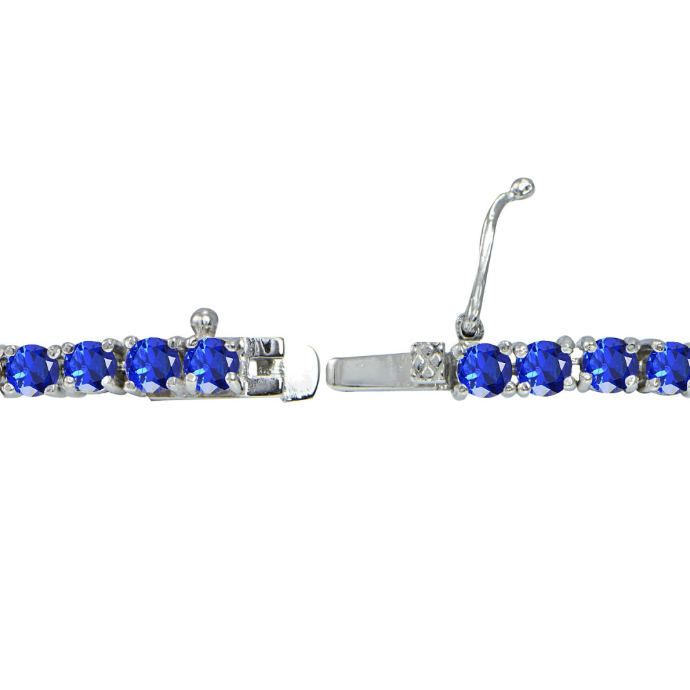 Sterling Silver Created Blue Sapphire 3mm Round Classic Tennis Bracelet-2