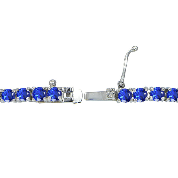 Sterling Silver Created Blue Sapphire 3mm Round Classic Tennis Bracelet