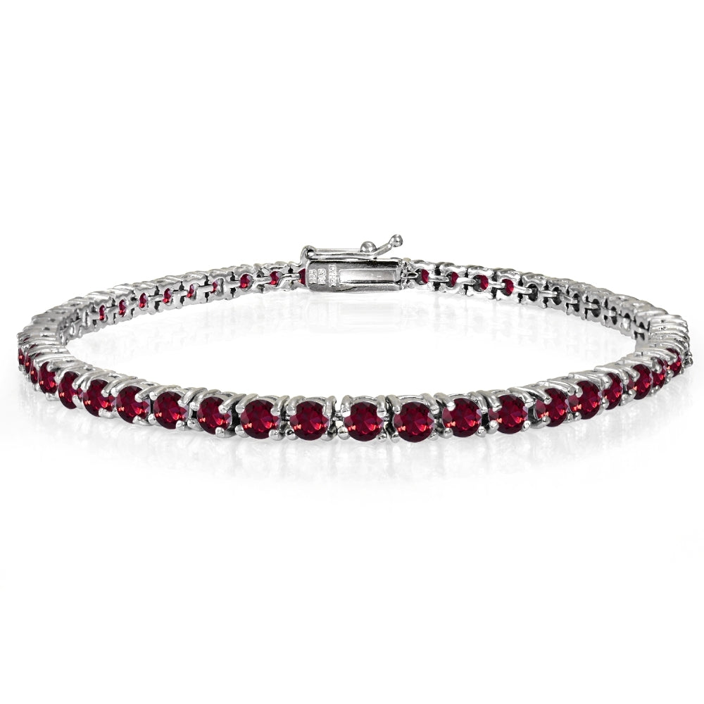 Sterling Silver 6.2ct Created Ruby 3mm Round Tennis Bracelet