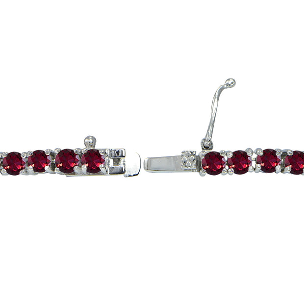 Sterling Silver 6.2ct Created Ruby 3mm Round Tennis Bracelet