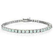 Sterling Silver 2.35ct Created White Opal 3mm Round Tennis Bracelet