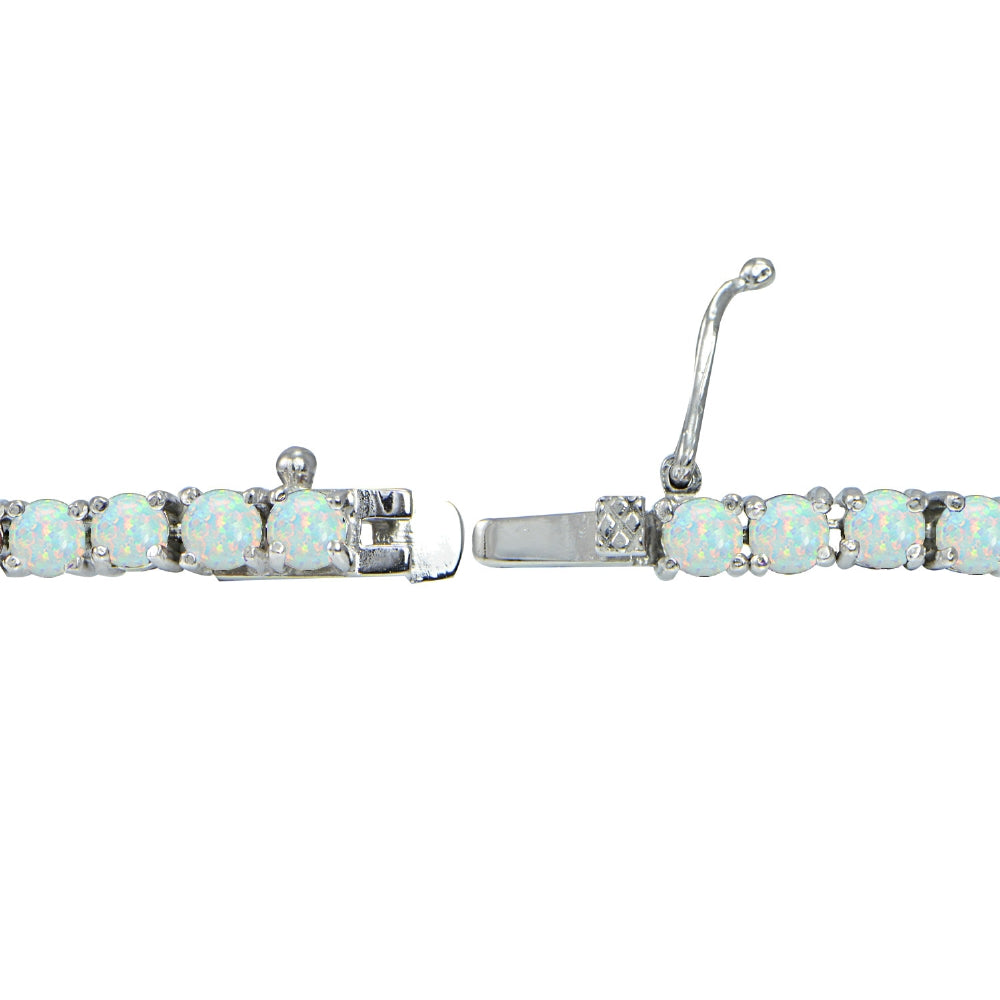 Sterling Silver 2.35ct Created White Opal 3mm Round Tennis Bracelet-2