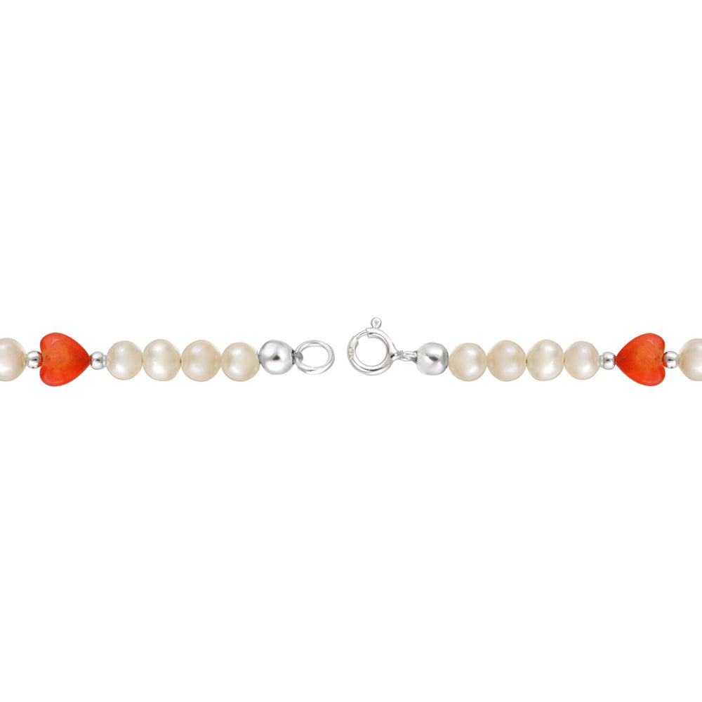 Sterling Silver White Freshwater Cultured Pearls & Coral Hearts Baby Bracelet, 5"-2