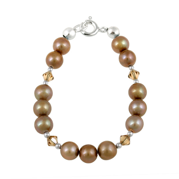 Sterling Silver Bronze Freshwater Pearls & Copper Swarovski Elements Baby Bracelet