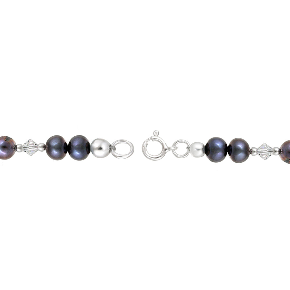 Sterling Silver Peacock Freshwater Pearls & Clear Swarovski Elements Baby Bracelet, 5 Inches-2