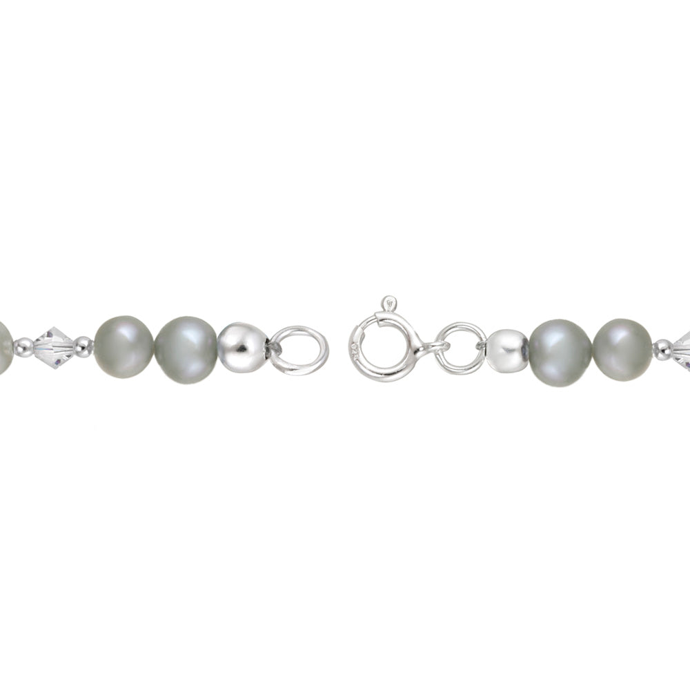 Sterling Silver Freshwater Cultured Gray Pearls & Swarovski Elements Baby Bracelet-2