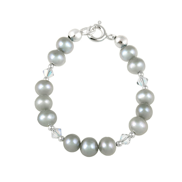 Sterling Silver Gray Freshwater Pearls & Clear Swarovski Elements Baby Bracelet