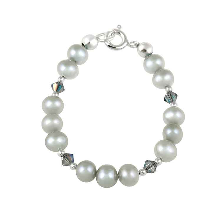 Sterling Silver Gray Freshwater Pearls & Gray Swarovski Elements Baby Bracelet