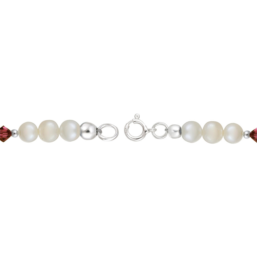 Sterling Silver White Freshwater Pearls & Ruby Swarovski Elements Baby Bracelet, 5 Inches-2