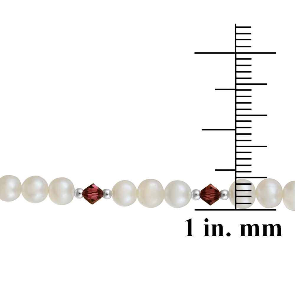 Sterling Silver White Freshwater Pearls & Ruby Swarovski Elements Baby Bracelet, 5 Inches-3