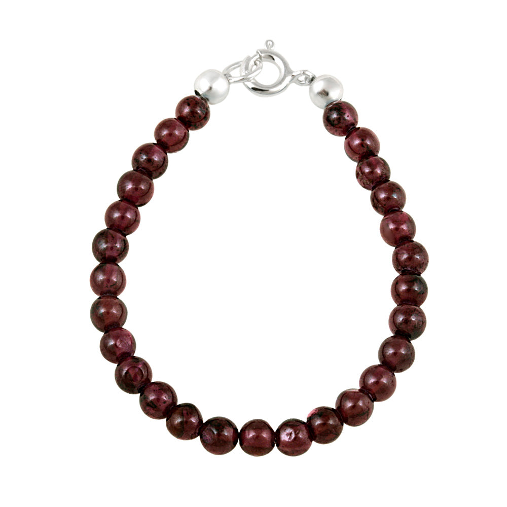 Sterling Silver Cabochon Garnet Beads Baby Bracelet