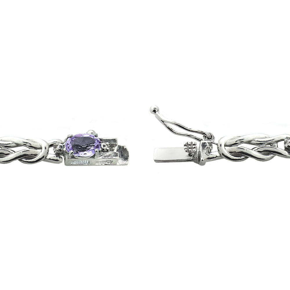 Sterling Silver 3.5ct Amethyst & Diamond Accent Oval Love Knot Bracelet-2