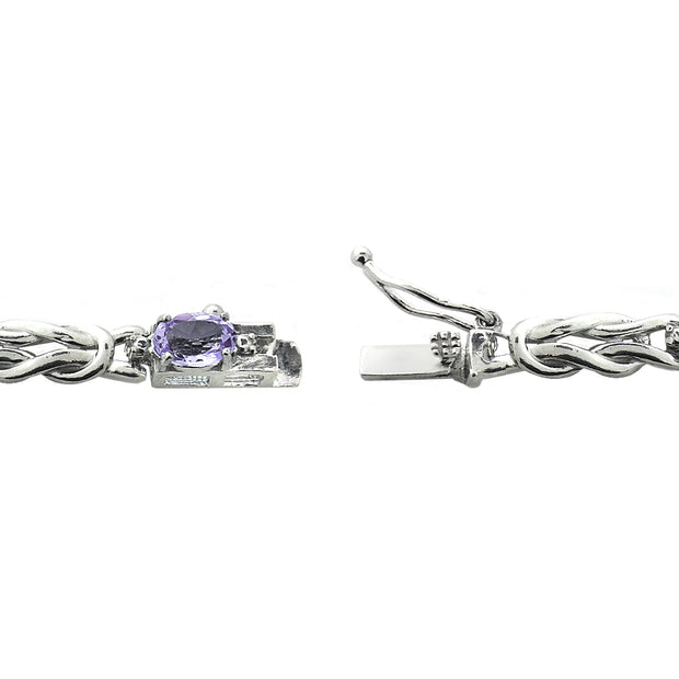 Sterling Silver 3.5ct Amethyst & Diamond Accent Oval Love Knot Bracelet