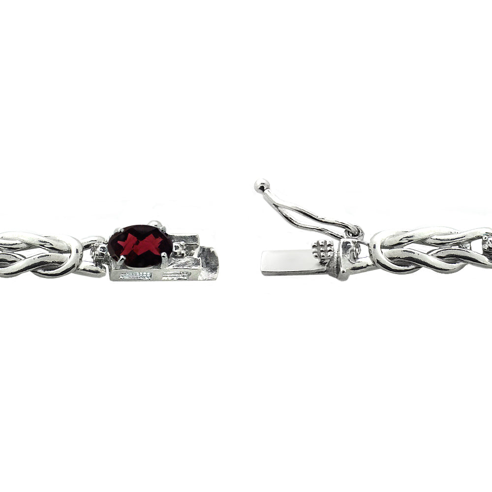 Sterling Silver 4.5ct Garnet & Diamond Accent Oval Love Knot Bracelet-2