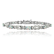 Sterling Silver 2.1ct Created White Opal & Diamond Accent Oval Love Knot Bracelet