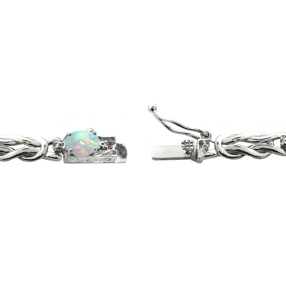 Sterling Silver 2.1ct Created White Opal & Diamond Accent Oval Love Knot Bracelet-2