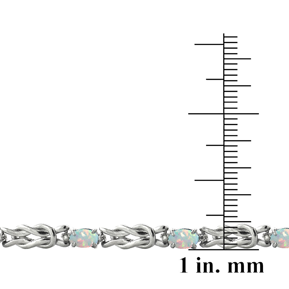 Sterling Silver 2.1ct Created White Opal & Diamond Accent Oval Love Knot Bracelet-3