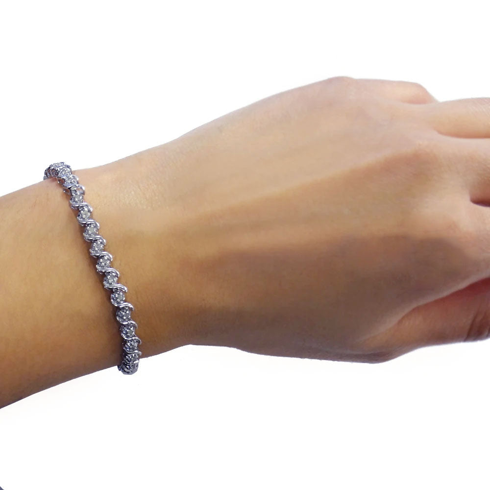 Sterling Silver Tennis Bracelet 1/4ct Diamond S-Design Links-4