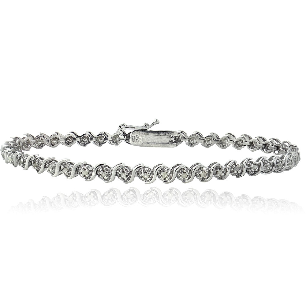 Sterling Silver 1/4 ct Diamond S Design Tennis Bracelet