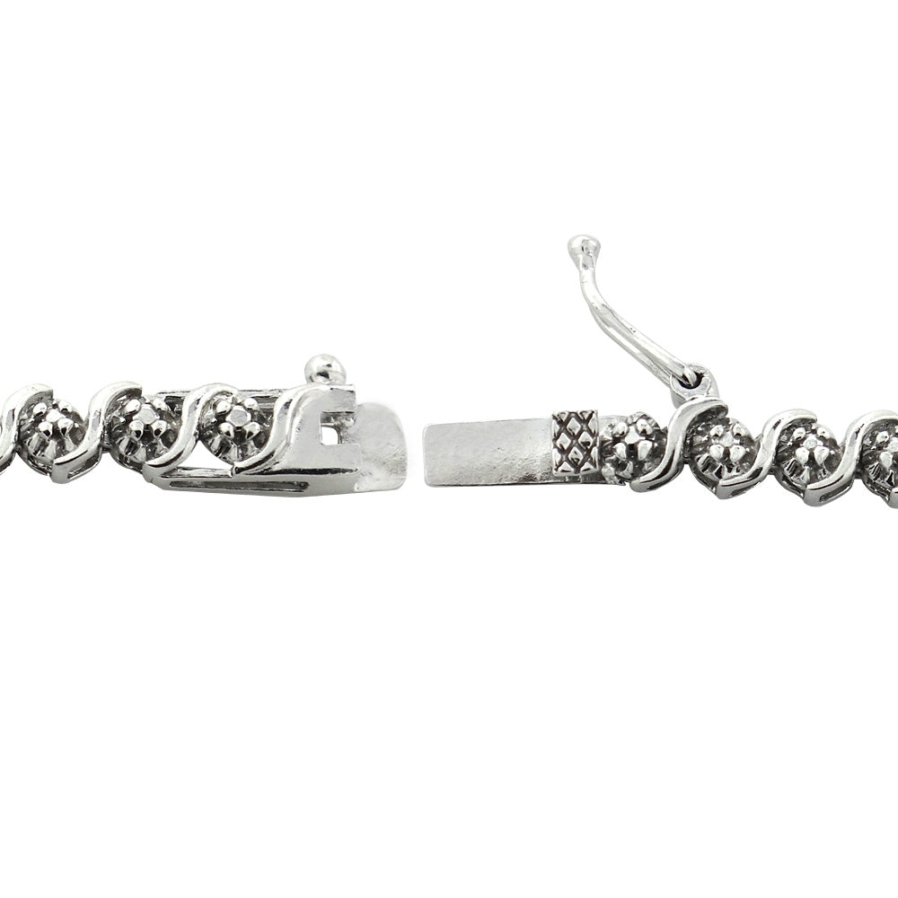 Sterling Silver Tennis Bracelet 1/4ct Diamond S-Design Links-3