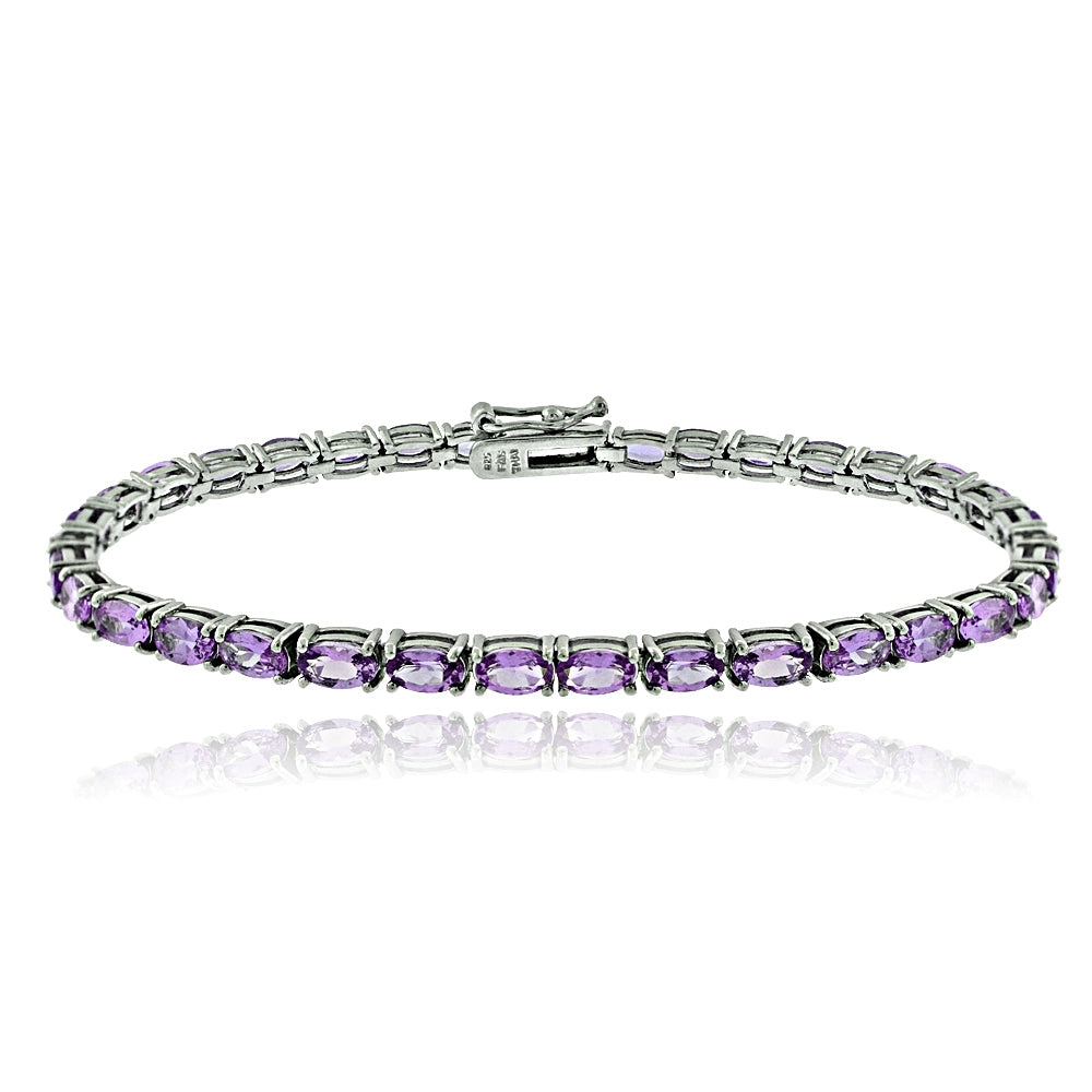 Sterling Silver 6.2ct African Amethyst 5x3mm Oval Tennis Bracelet