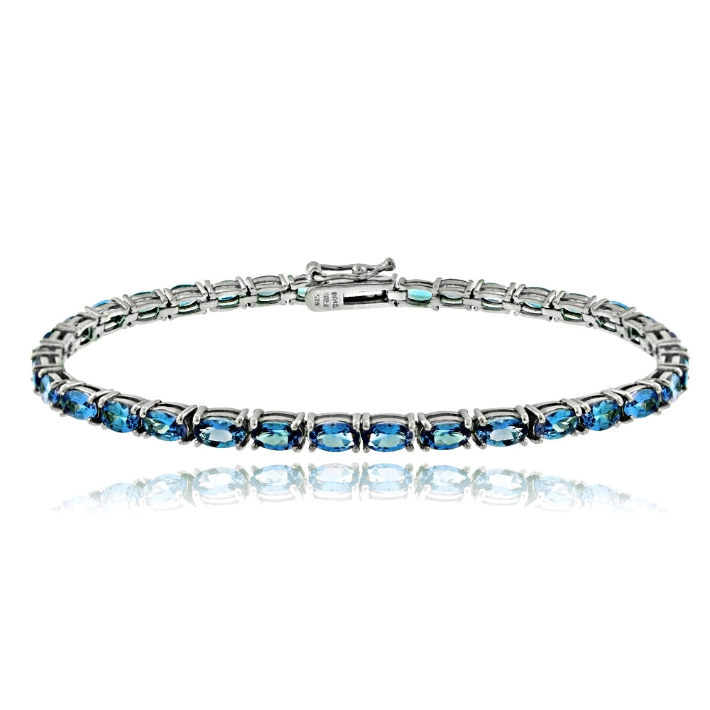 Sterling Silver 7.35ct Aquamarine CZ Birthstone Tennis Bracelet