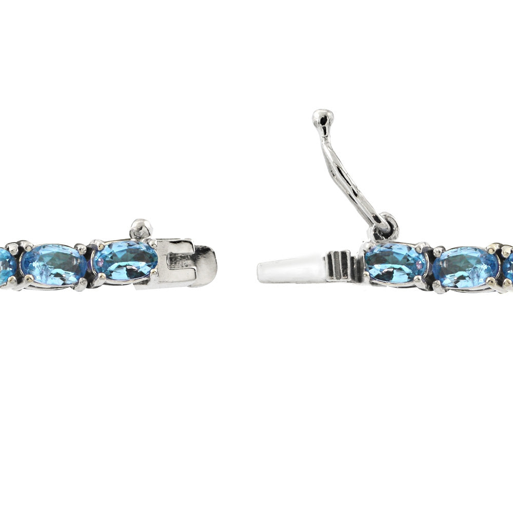 Sterling Silver 7.35ct Aquamarine CZ Birthstone Tennis Bracelet-2