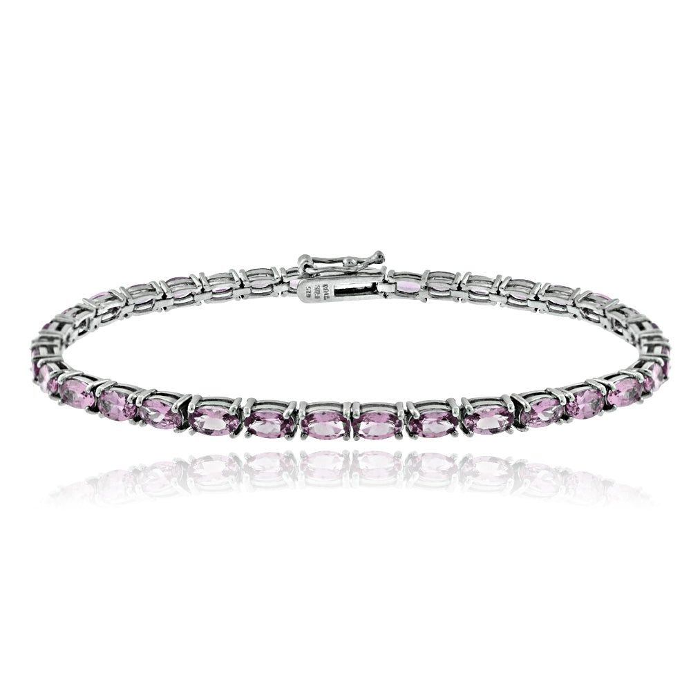 Sterling Silver 7.35ct Created Alexandrite CZ Birthstone Tennis Bracelet