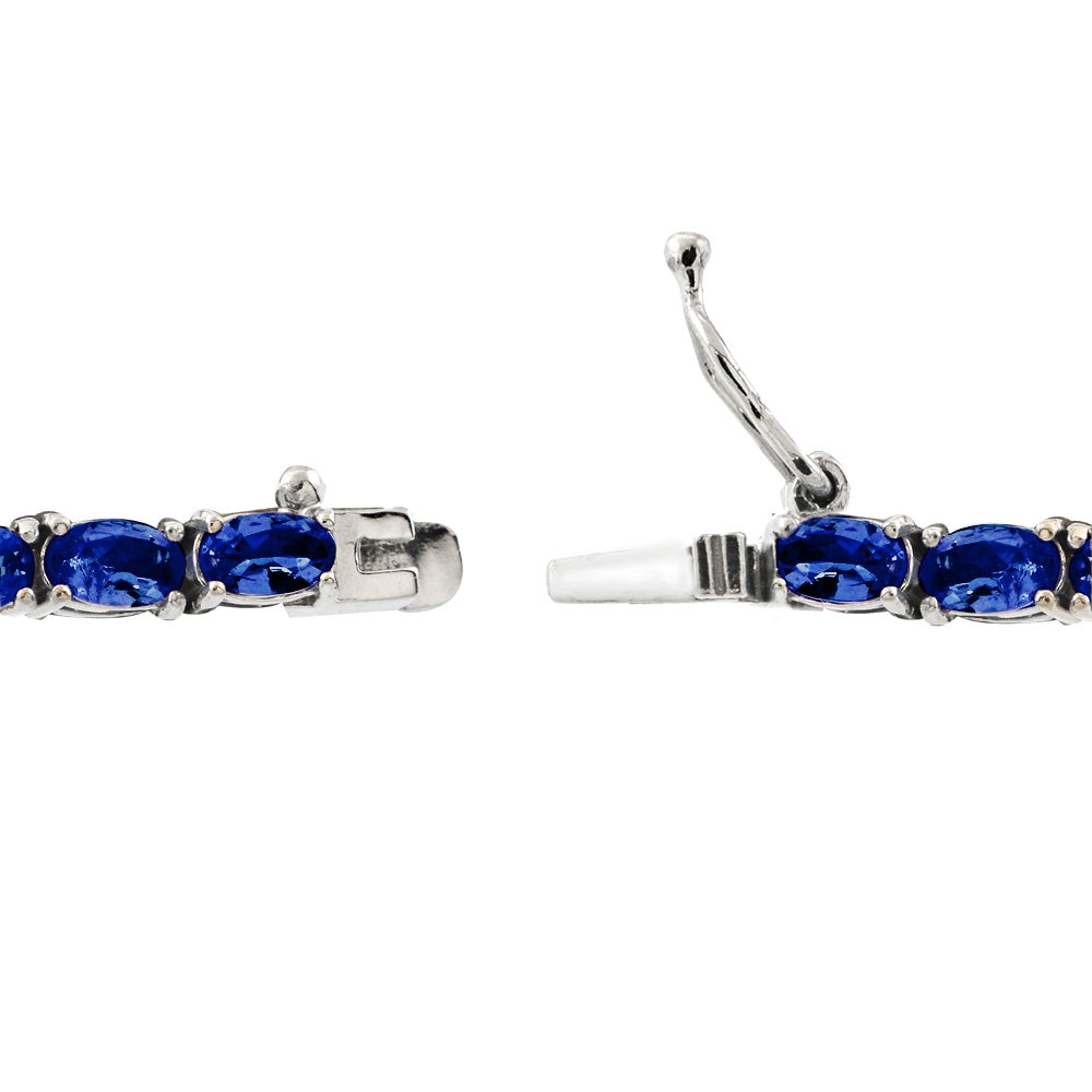 Sterling Silver 6.2ct Created Blue Sapphire 5x3mm Oval Tennis Bracelet-2