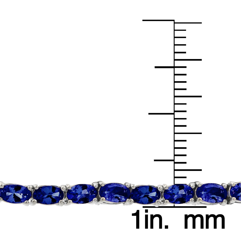 Sterling Silver 6.2ct Created Blue Sapphire 5x3mm Oval Tennis Bracelet-3