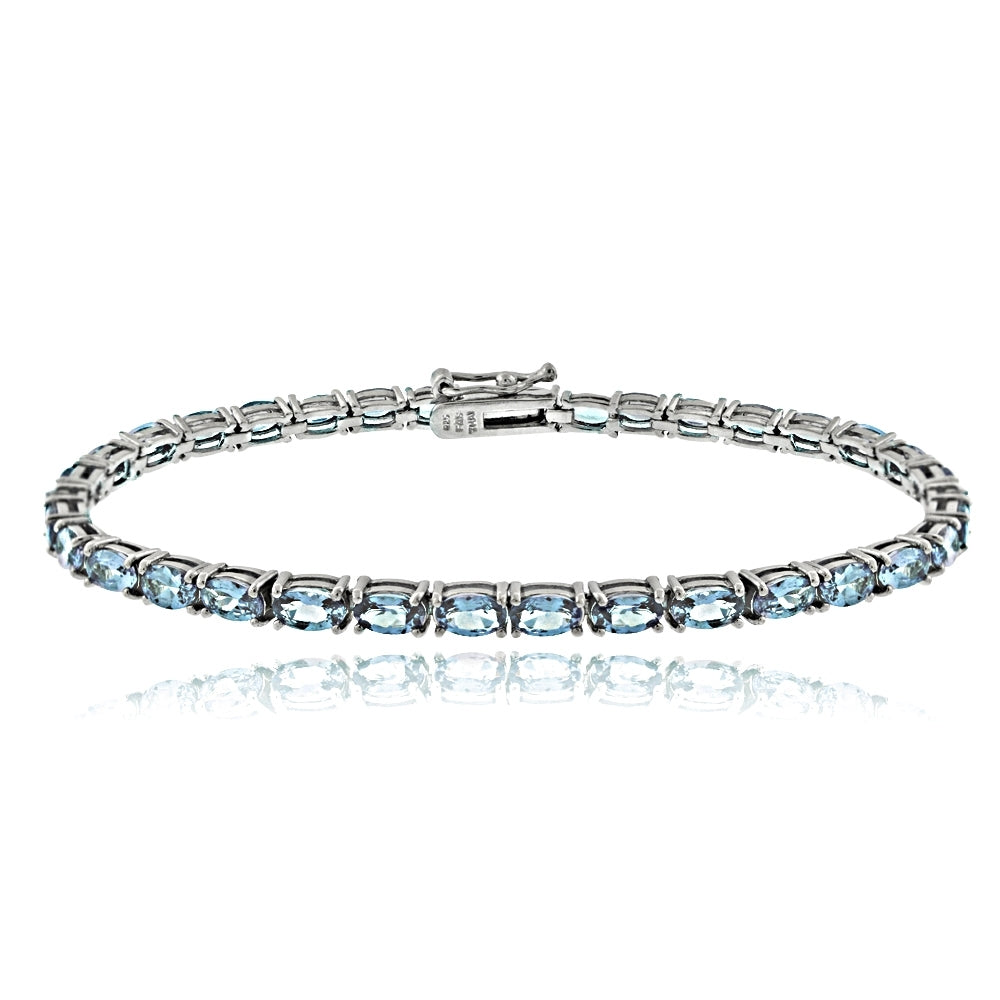 Sterling Silver 8.3ct Blue Topaz 5x3mm Oval Tennis Bracelet