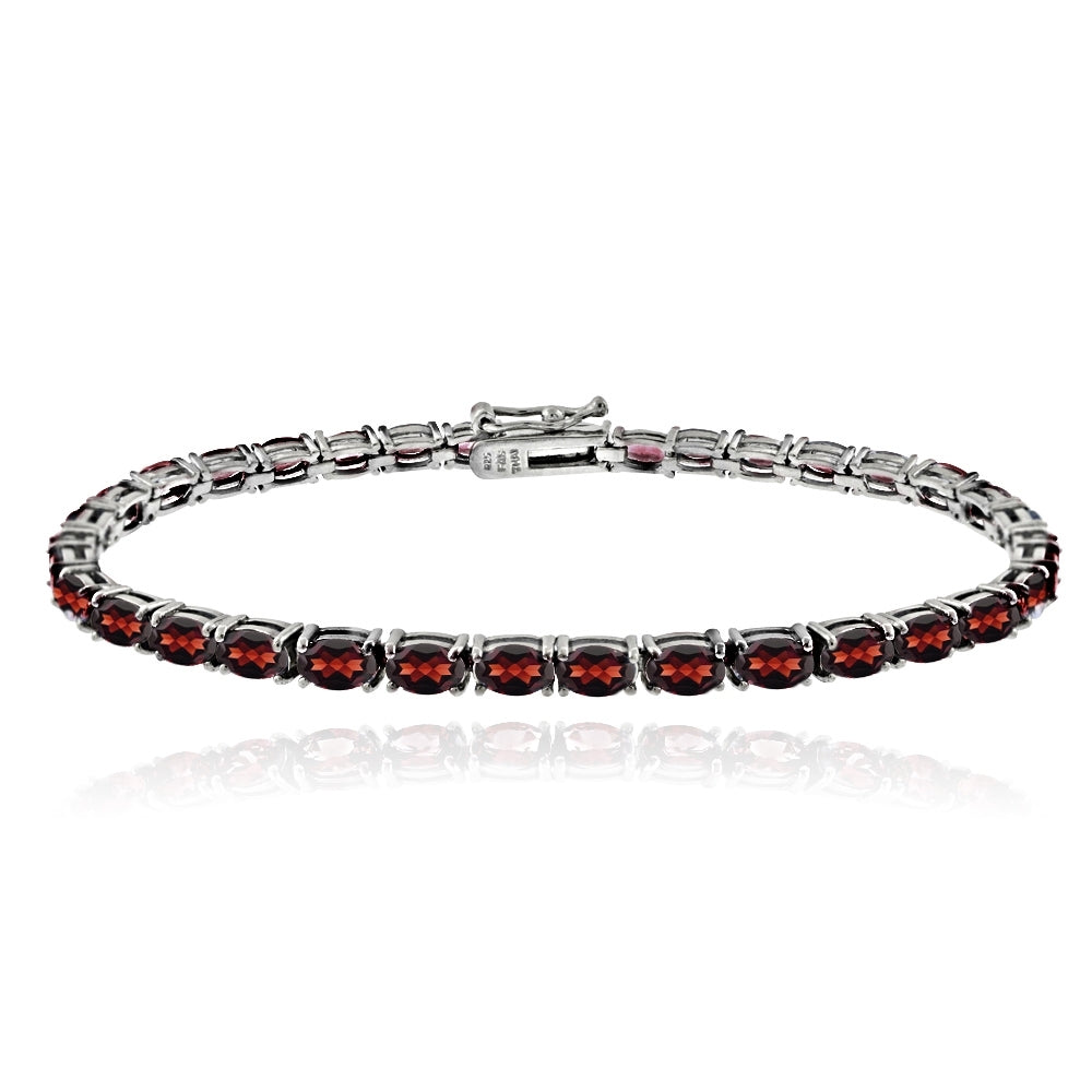 Sterling Silver 9.9ct Garnet 5x3mm Oval Tennis Bracelet