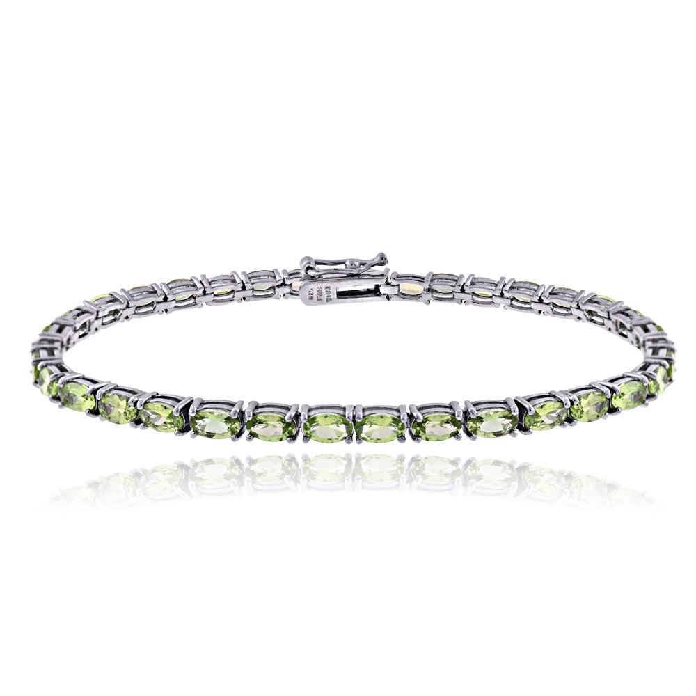 Sterling Silver 7.25ct Peridot 5x3mm Oval Tennis Bracelet