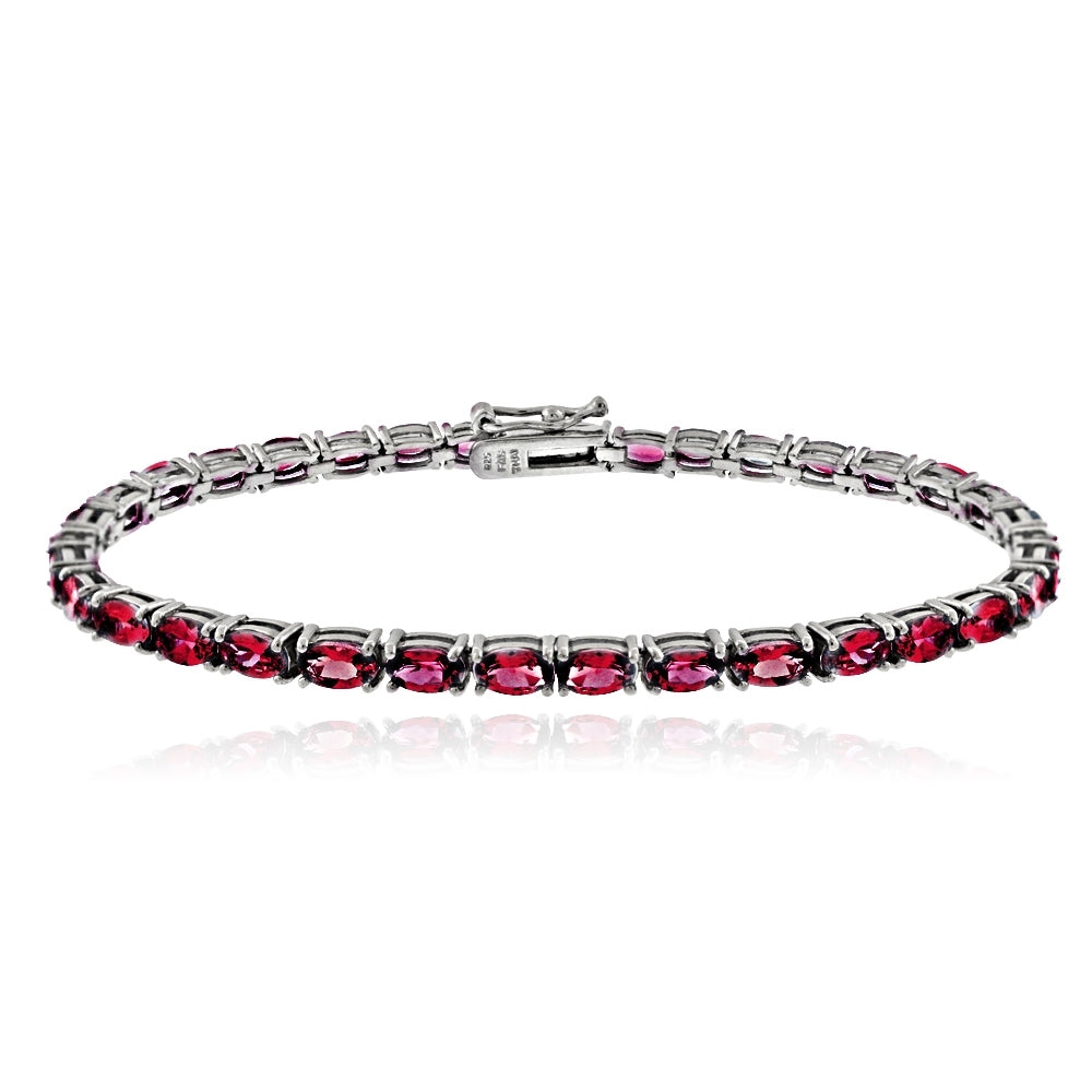 Sterling Silver 7.25ct Created Ruby 5x3mm Oval Tennis Bracelet