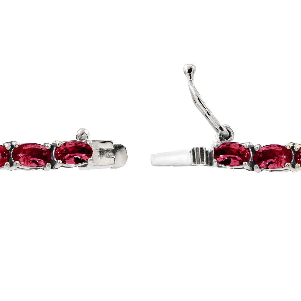 Sterling Silver 7.25ct Created Ruby 5x3mm Oval Tennis Bracelet-2