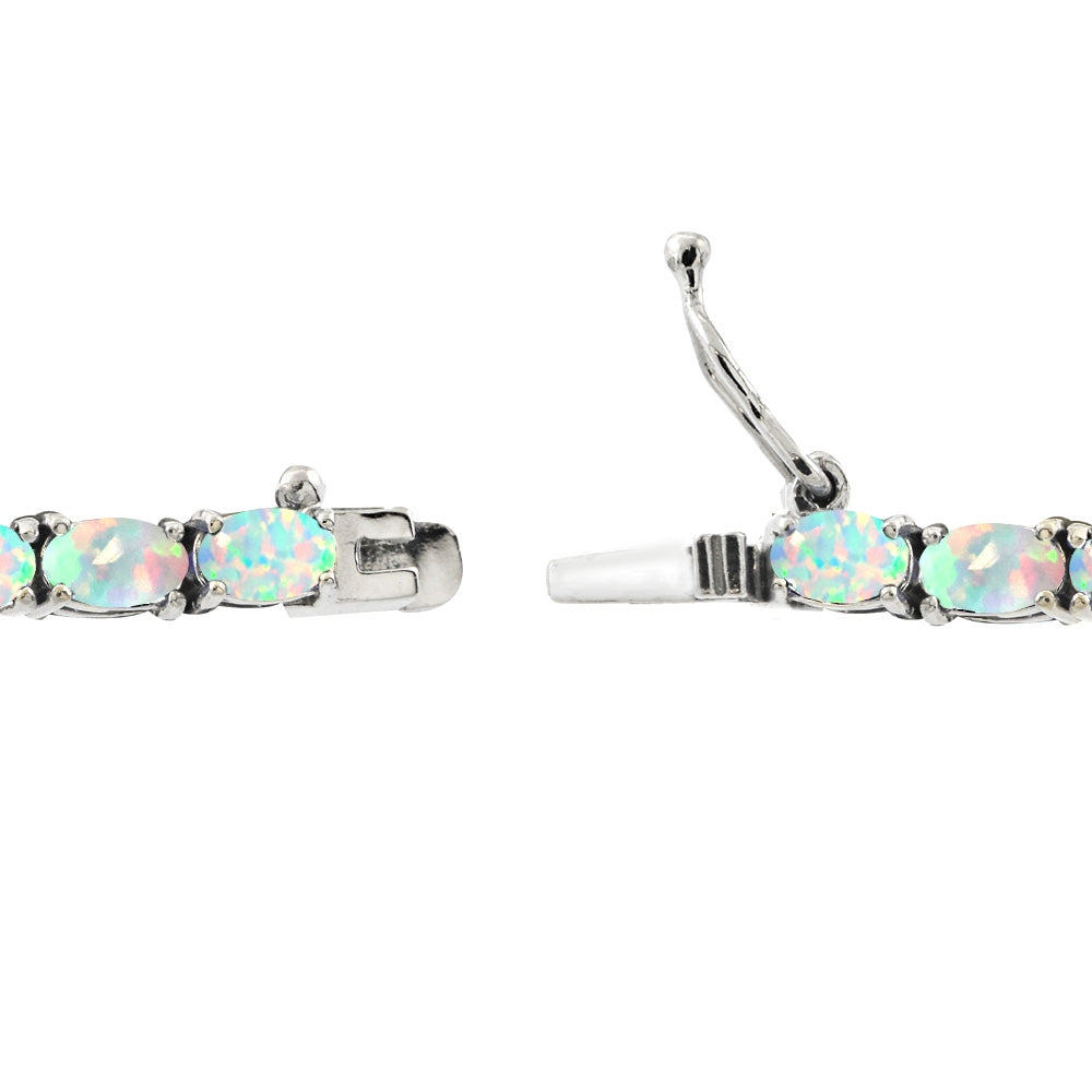 Sterling Silver 3.1 ct Created Opal 5x3mm Oval Tennis Bracelet-2