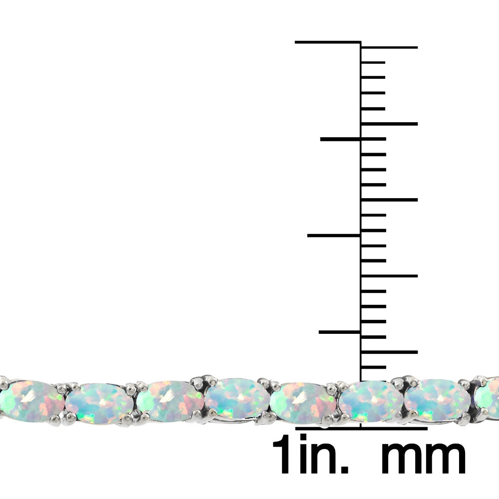 Sterling Silver 3.1 ct Created Opal 5x3mm Oval Tennis Bracelet-3
