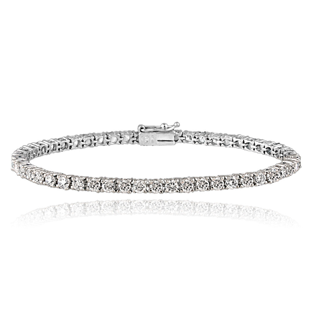 Platinum Plated Sterling Silver 100 Facets Cubic Zirconia Tennis Bracelet