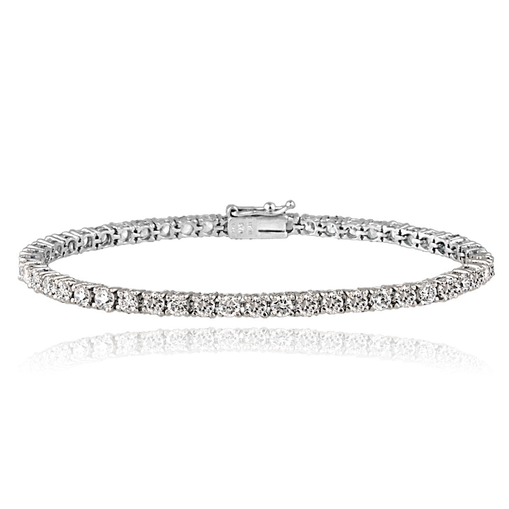 Platinum Plated Sterling Silver 100 Facets Cubic Zirconia Tennis Bracelet-2