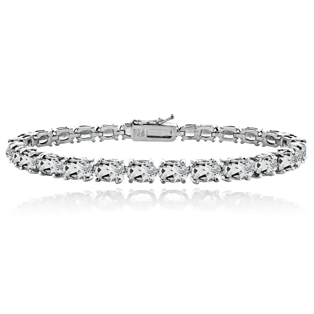 Sterling Silver 9ct Aquamarine 6x4mm Oval Tennis Bracelet