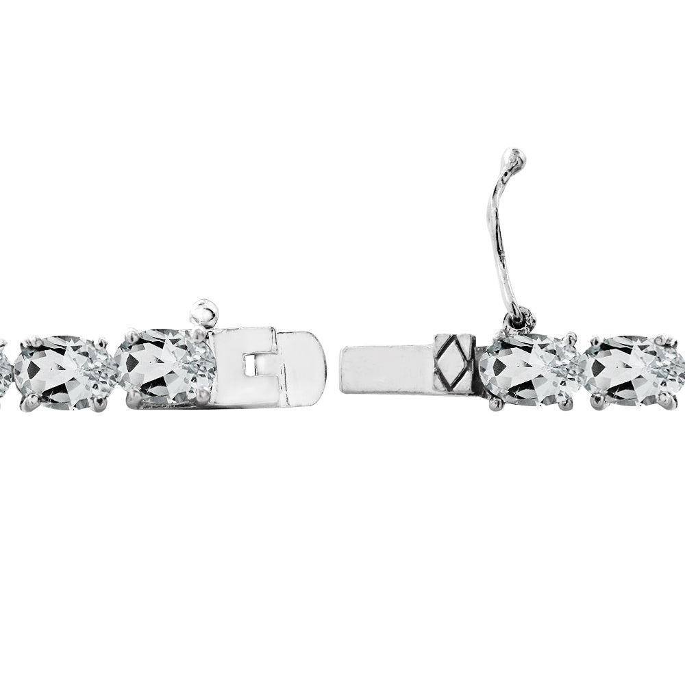 Sterling Silver 9ct Aquamarine 6x4mm Oval Tennis Bracelet-2