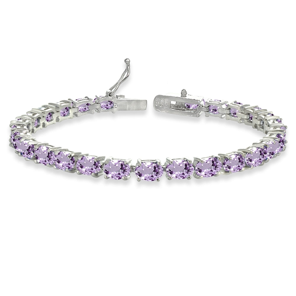 Sterling Silver 6X4mm Amethyst Oval-cut Tennis Bracelet